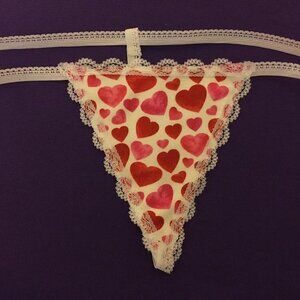 Women White RED HEARTS Valentines Day Gstring Thong Sexy Underwear